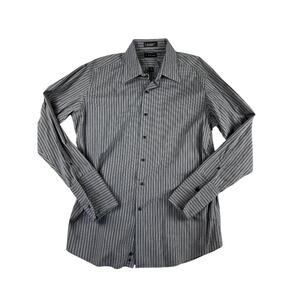 J Ferrar Dress Shirt Mens 17 34-35 Gray Black Striped Cotton Long Sleeve
